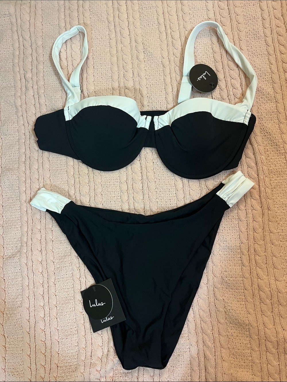 Lulu's Black and White Bandeau Bikini Set